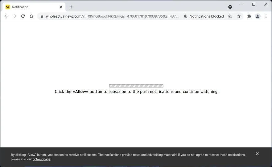 Remove Wholeactualnewz.com pop-up ads (Virus Removal Guide) 1 Image: Chrome browser is redirected to Wholeactualnewz.com