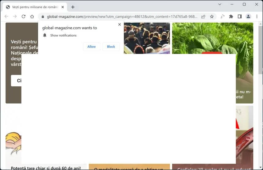 Image: Chrome browser is redirected to Global-Magazine.com