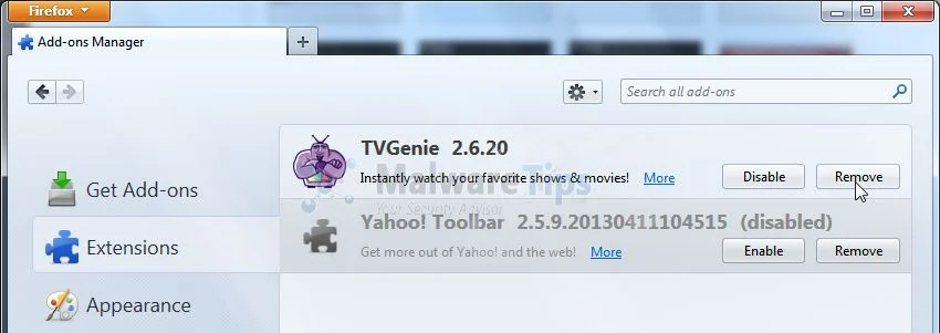 [Image: TVGenie Firefox virus]