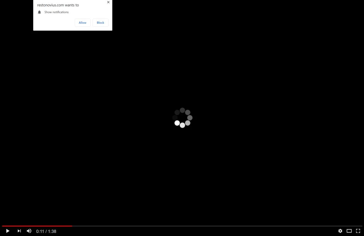 Image: Chrome browser is redirected to Restonovius.com