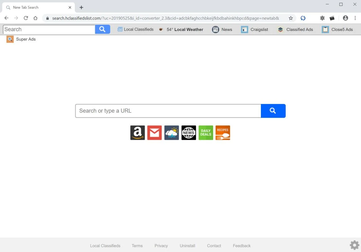 Image: Chrome browser is redirected to search.hclassifiedslist.com