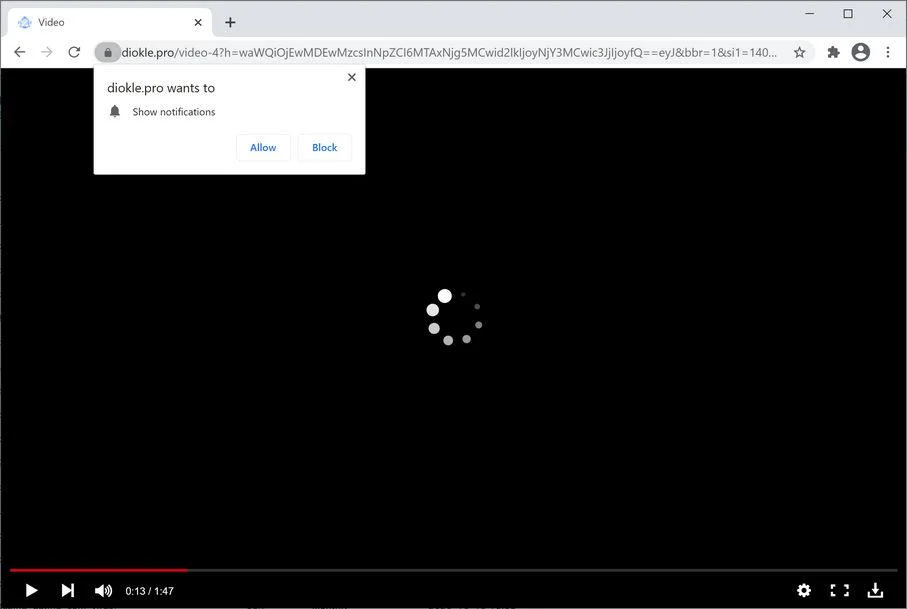 Image: Chrome browser is redirected to Diokle.pro