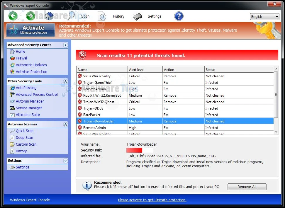 [Image: Windows Expert Console malware]