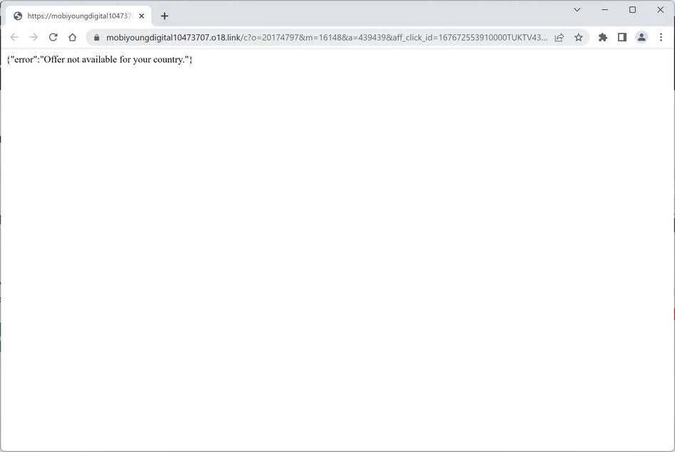Image: Chrome browser is redirected to the Mobiyoungdigital10473707.o18.link site