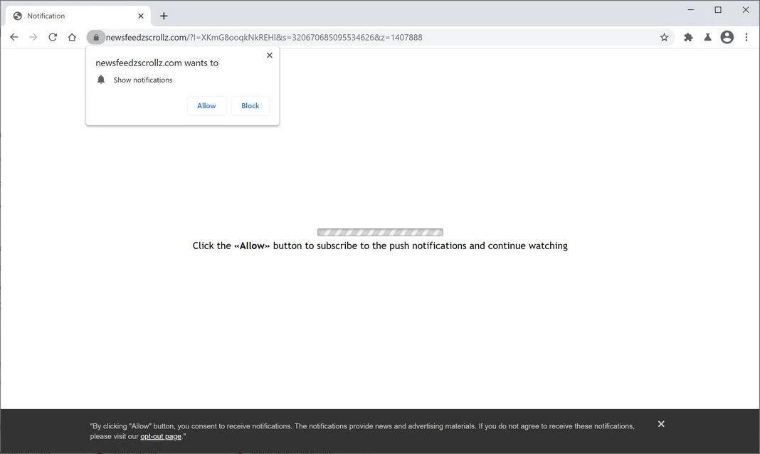 Remove Newsfeedzscrollz.com pop-up ads (Virus Removal Guide) 1 Image: Chrome browser is redirected to Newsfeedzscrollz.com