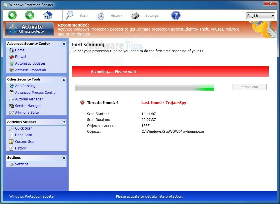 Windows Protection Booster virus Picture of Windows Protection Booster