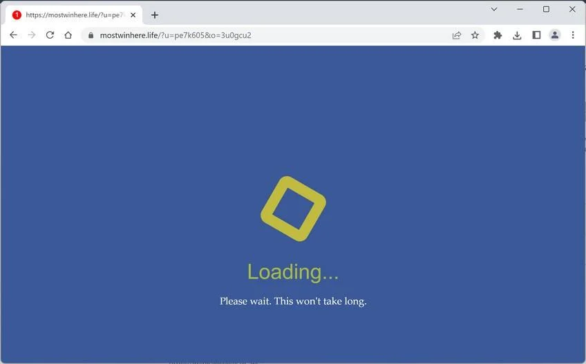 Image: Chrome browser is redirected to Mostwinhere.life