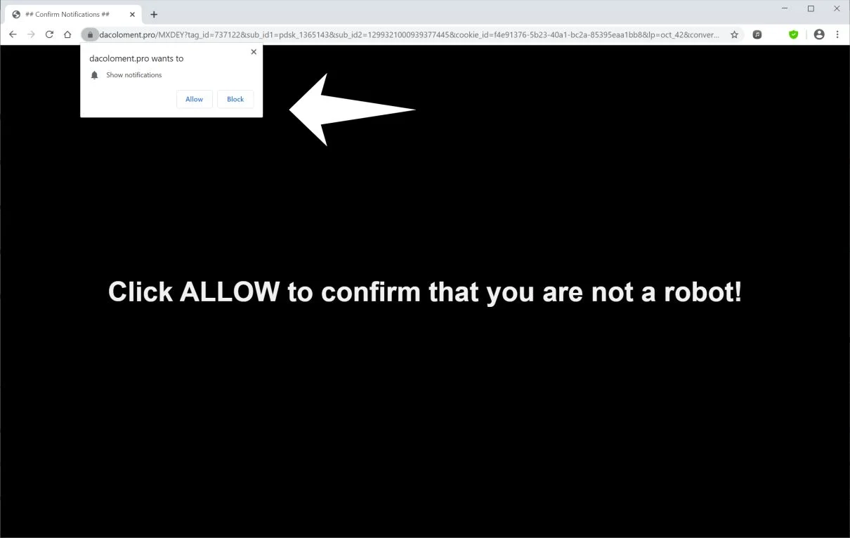 Remove Dacoloment.pro pop-up ads (Virus Removal Guide) 1 Image: Chrome browser is redirected to Dacoloment.pro