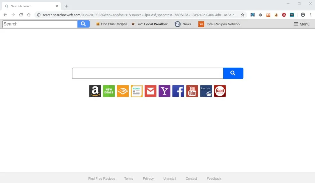 Image: Chrome browser is redirected to the search.searchnewvfr.com site