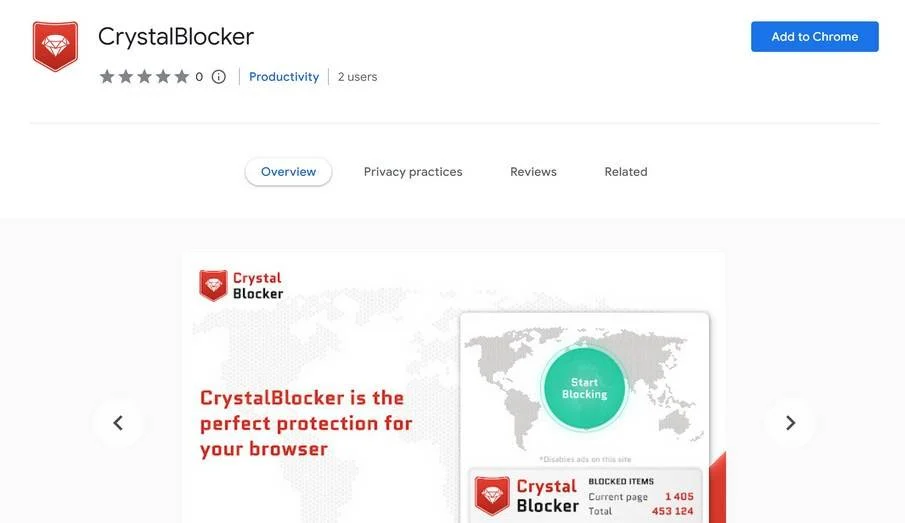 Image: CrystalBlocker Chrome extension