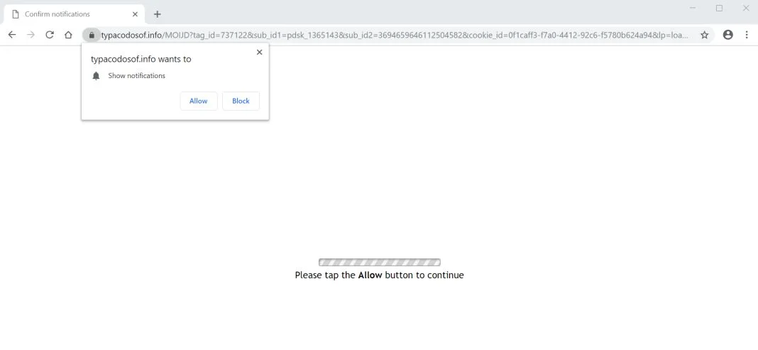 Image: Chrome browser is redirected to the Typacodosof.info site