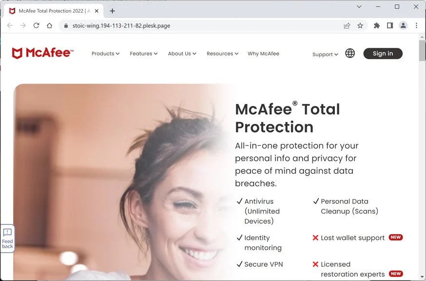 Image: Stoic-wing.194-113-211-82.Plesk.page Fake McAfee Virus Alert