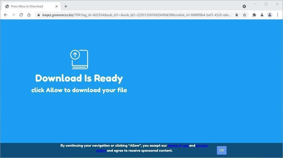 Image: Chrome browser is redirected to Greenrecru.biz