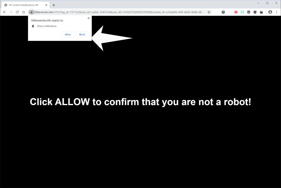 Image: Chrome browser is redirected to Littlemente.info
