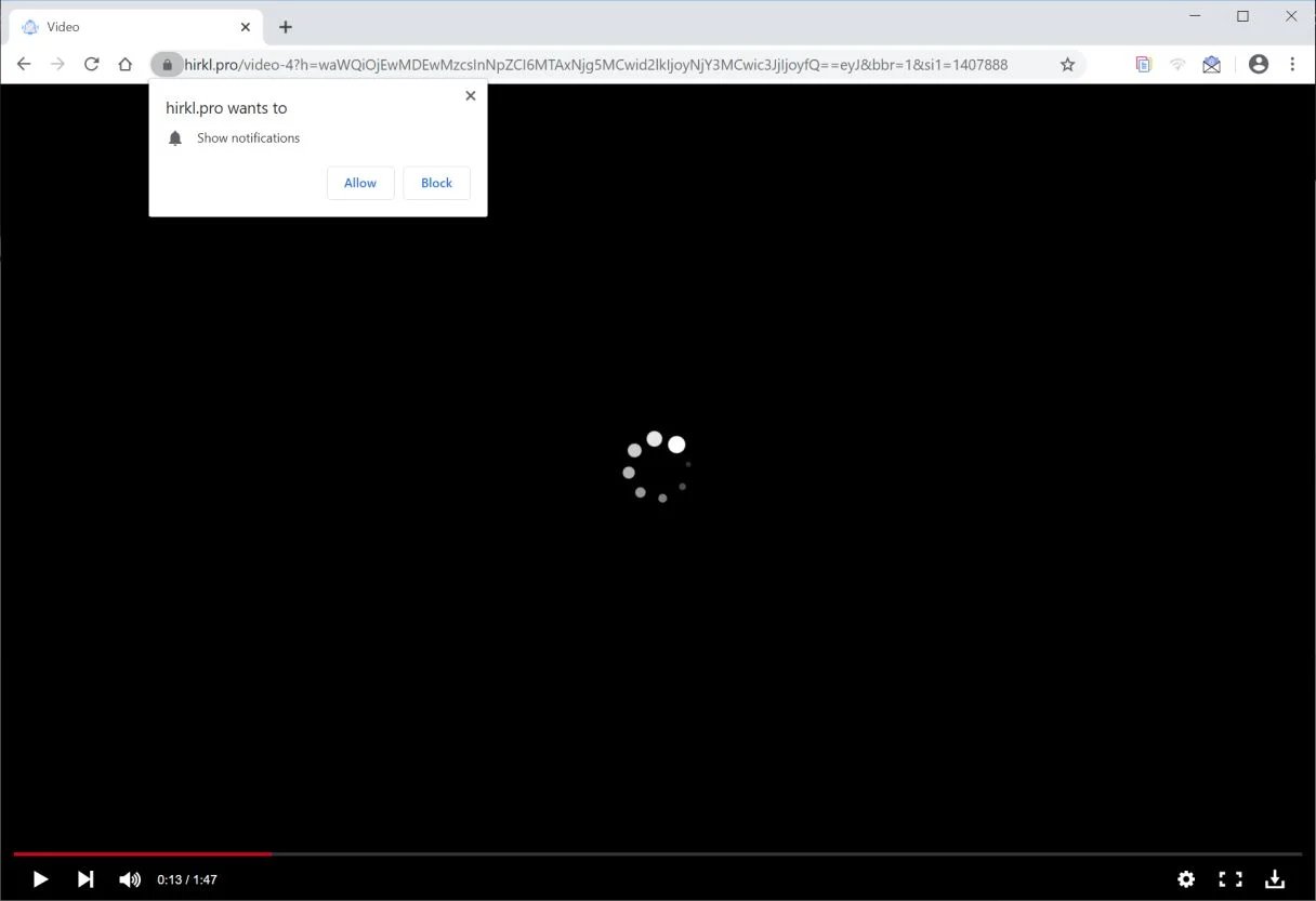 Image: Chrome browser is redirected to Hirkl.pro