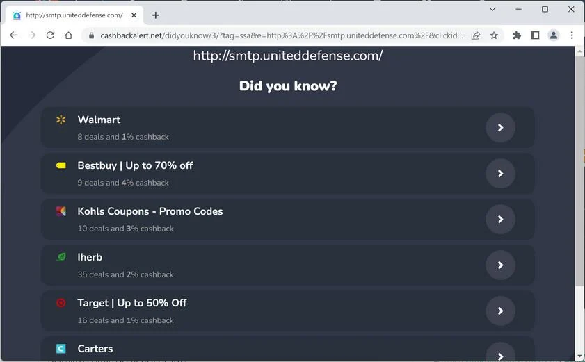 Remove Cashbackalert.net Ads (Virus Removal Guide) 1 Image: Chrome browser is redirected to Cashbackalert.net