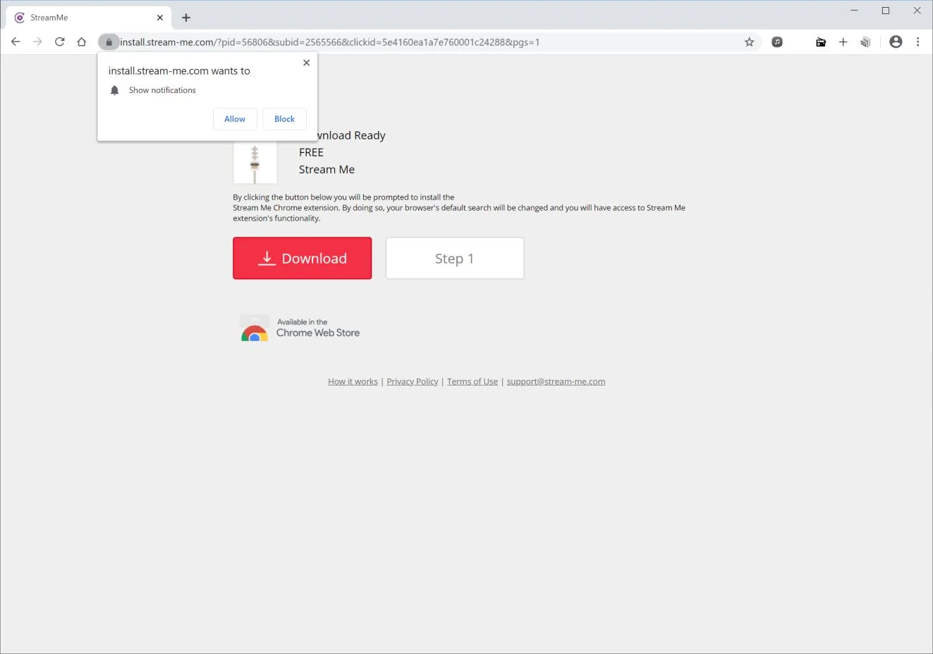 Remove Install.stream-me.com pop-up ads (Virus Removal Guide) 1 Image: Chrome browser is redirected to Install.stream-me.com