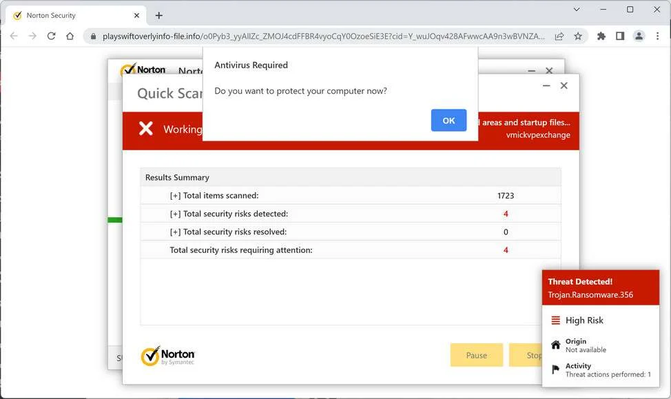 Image: Chrome browser is redirected to Playswiftoverlyinfo-file.info