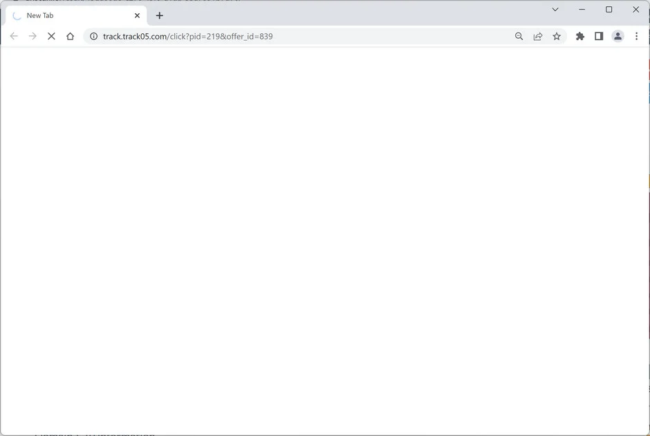 Image: Chrome browser is redirected to the Track.Track05.com site