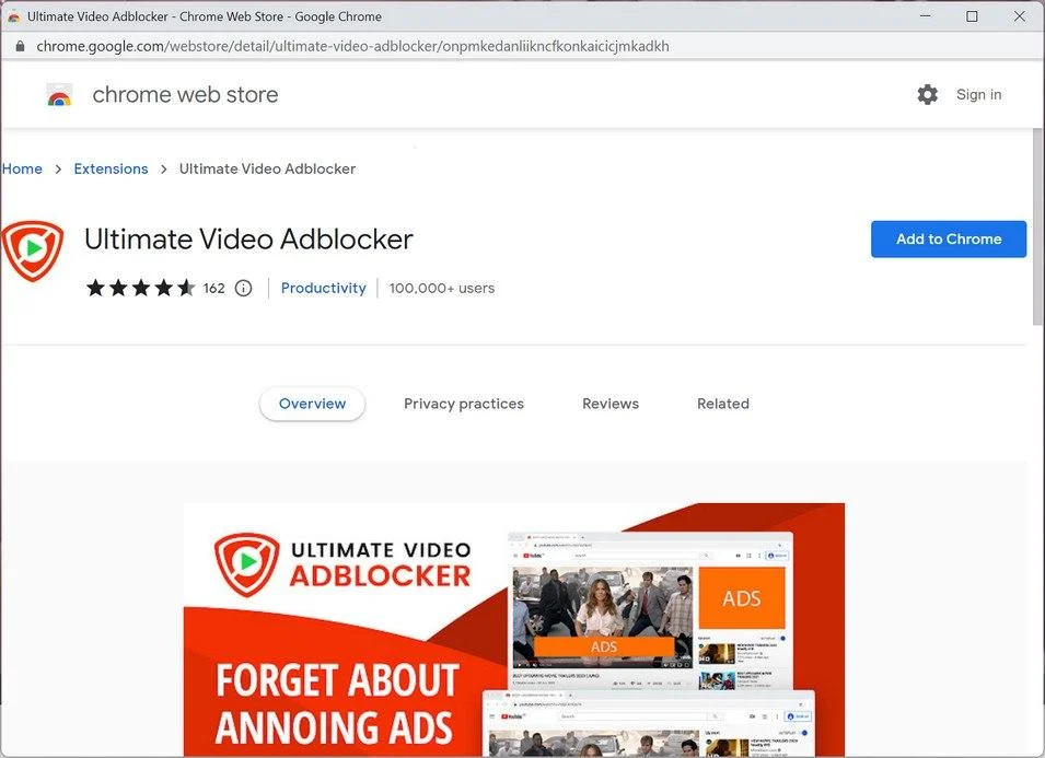 Remove Ultimate Video Adblocker adware (Virus Removal Guide) 1 Image: Ultimate Video Adblocker Chrome extension