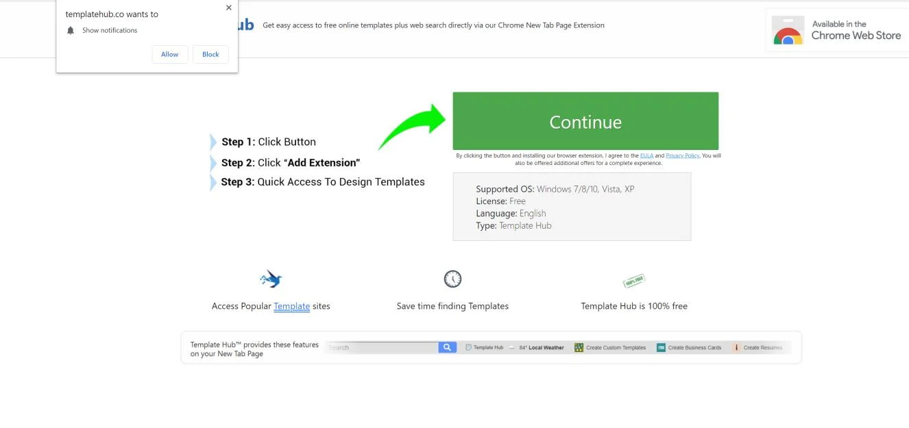 Image: Chrome browser is redirected to ndfoe.Templatehub.co