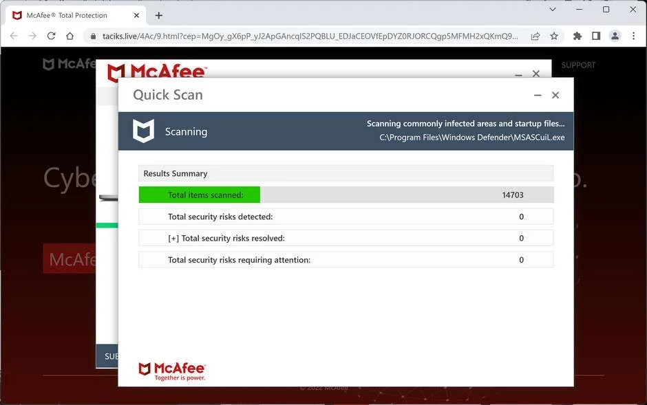 Image: Chrome browser is redirected to Taciks.live
