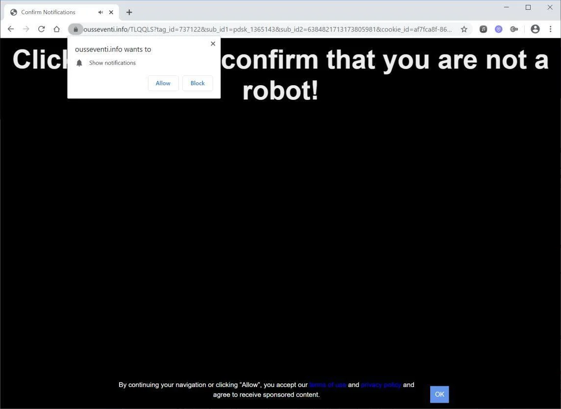 Remove Ousseventi.info pop-up ads (Virus Removal Guide) 1 Image: Chrome browser is redirected to Ousseventi.info