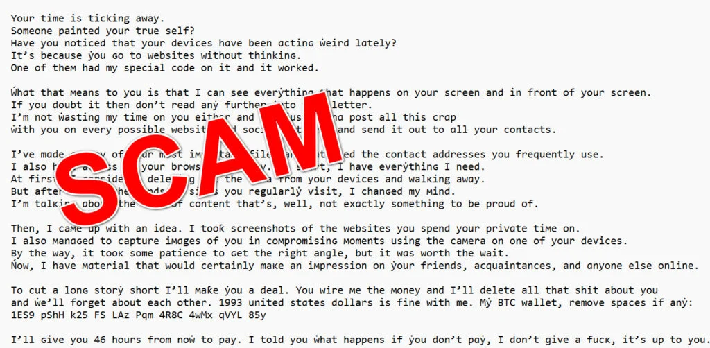 Your Time Is Ticking Away Email Scam: What This Bitcoin Blackmail Message Really Means 1 1 6