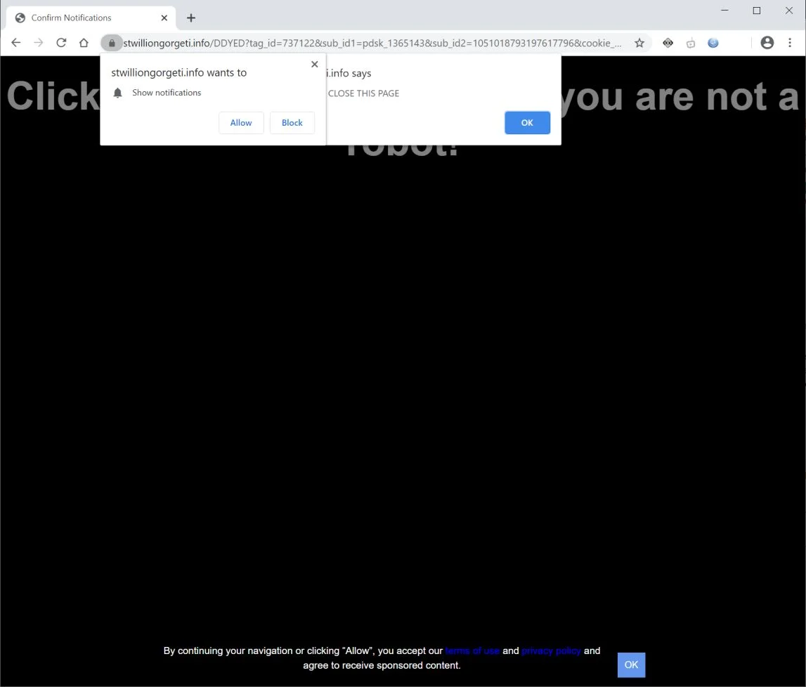 How to remove Stwilliongorgeti.info pop-up ads (Virus Removal Guide) 1 Image: Chrome browser is redirected to Stwilliongorgeti.info