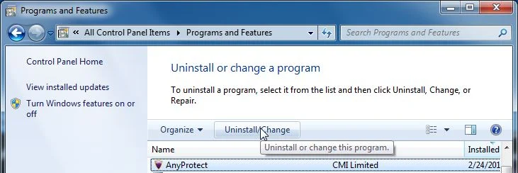 [Image: Uninstall AnyProtect program from Windows]