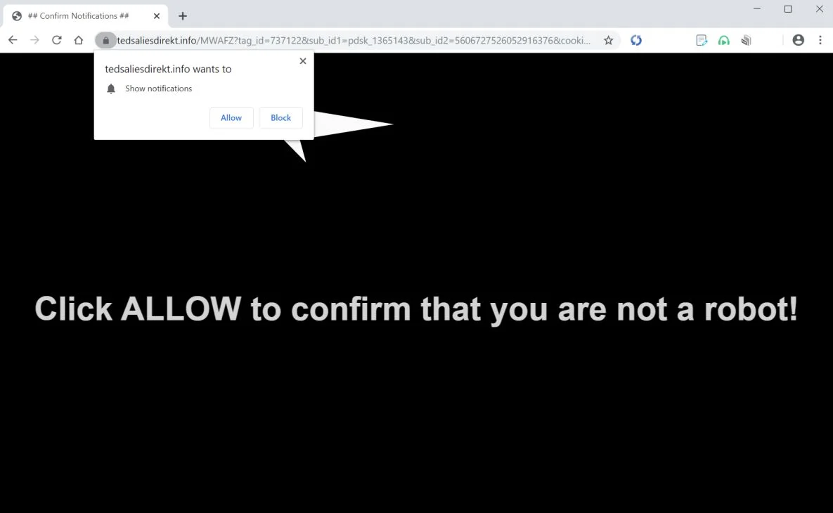 How to remove Tedsaliesdirekt.info pop-up ads (Virus Removal Guide) 1 Image: Chrome browser is redirected to Tedsaliesdirekt.info