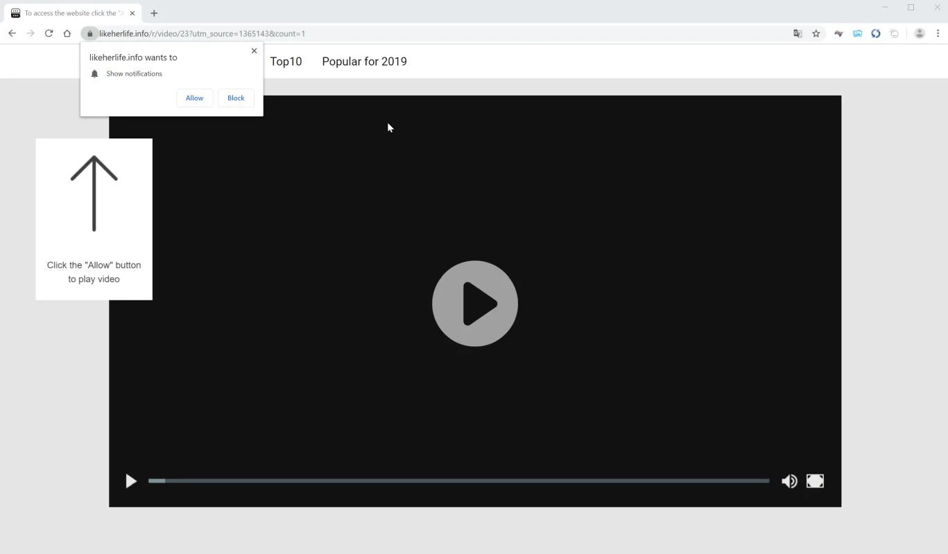 Image: Chrome browser is redirected to Likeherlife.info