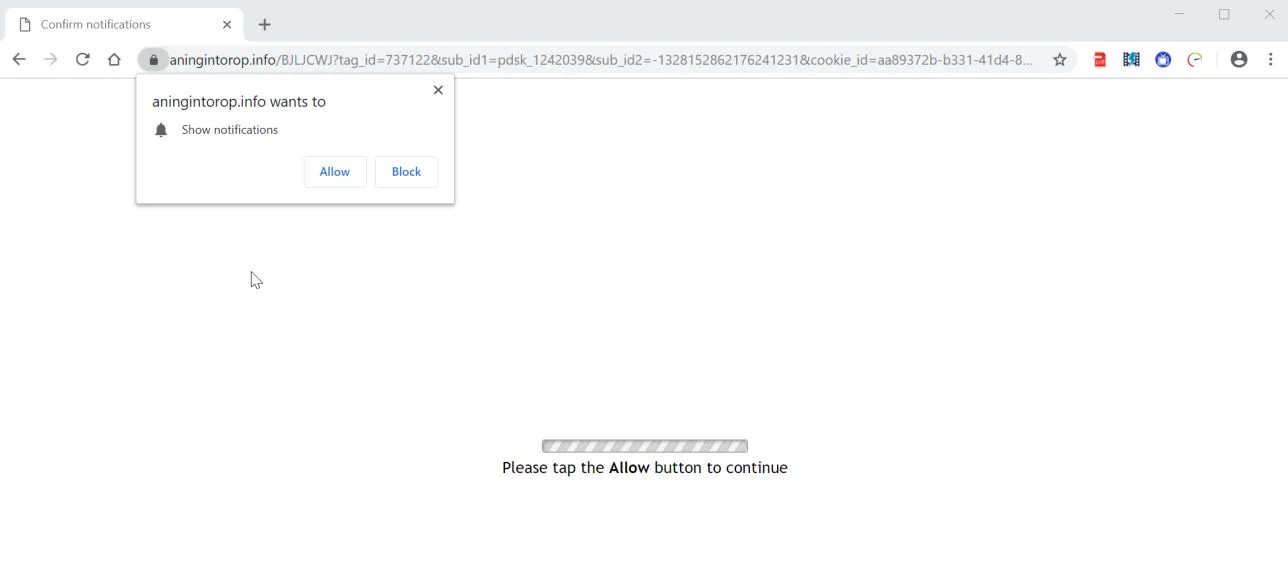 Image: Chrome browser is redirected to the Aningintorop.info site