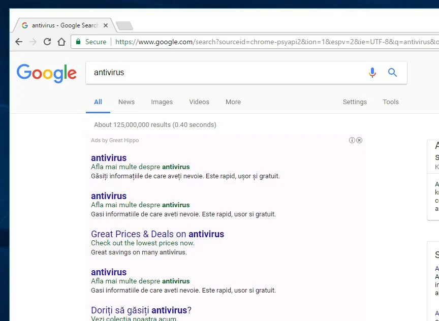 Ads by Great Hippo adware