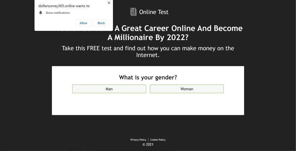Remove Dollarsurvey365.online pop-up ads (Virus Removal Guide) 1 Image: Chrome browser is redirected to Dollarsurvey365.online