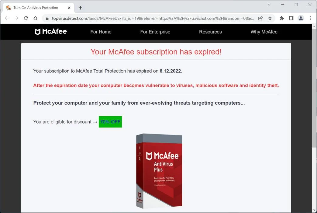 Image: Topvirusdetect.com Fake McAfee Virus Alert