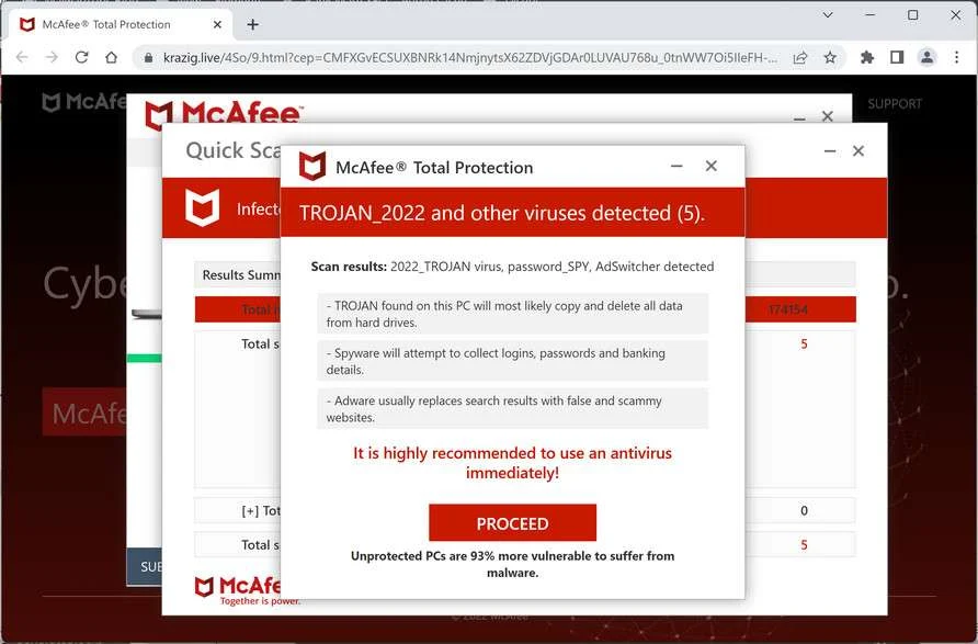 Image: Chrome browser is redirected to Krazig.live