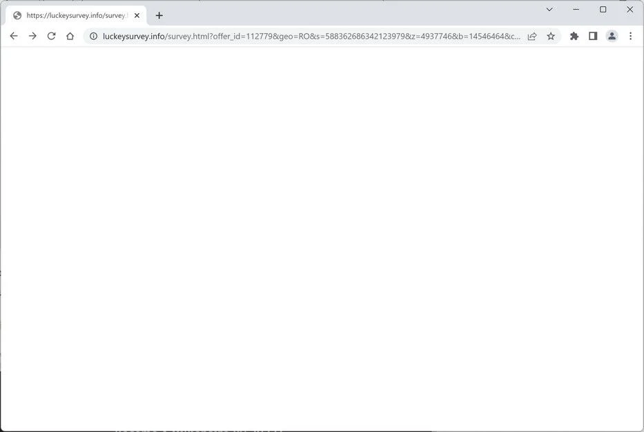 Image: Chrome browser is redirected to the Luckeysurvey.info site
