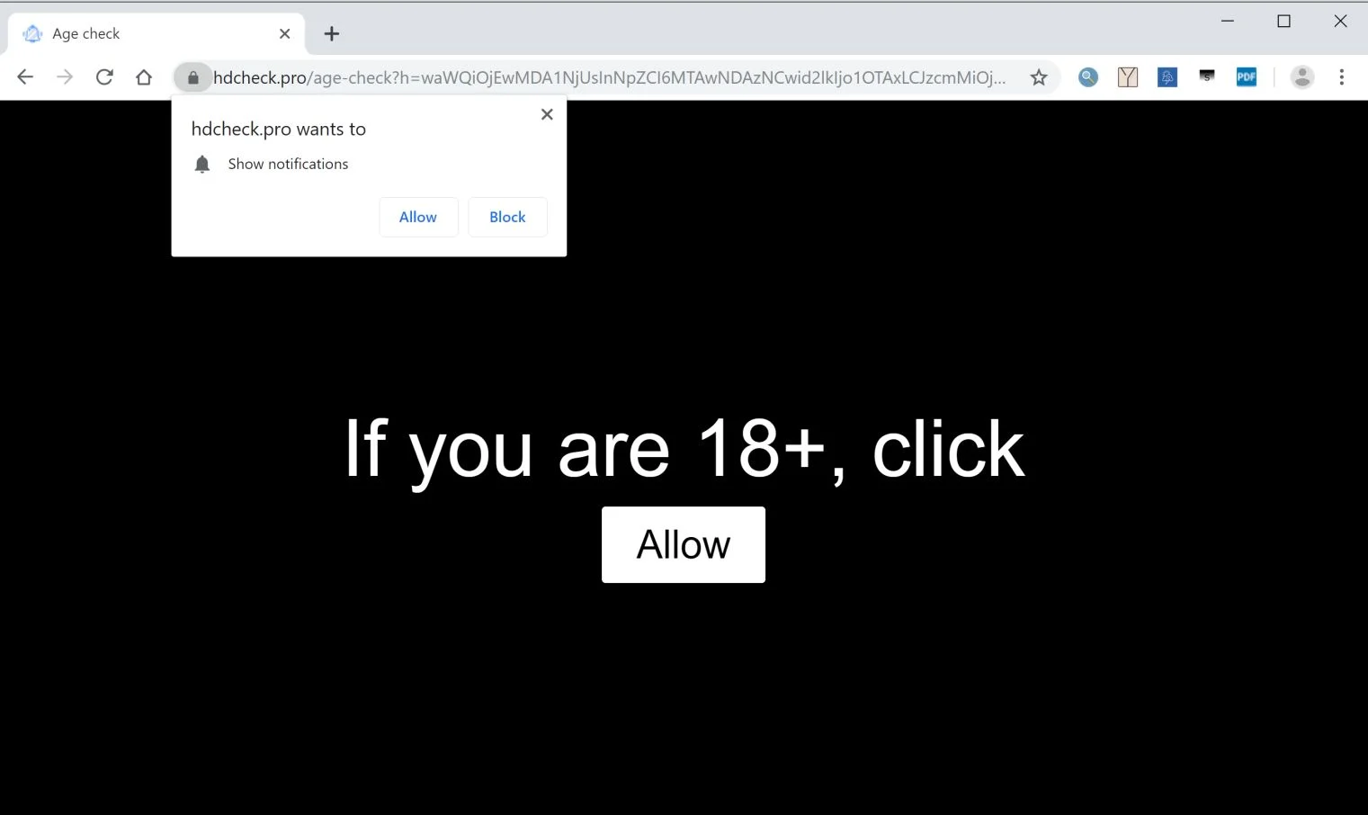 Image: Chrome browser is redirected to the HDCheck.pro site