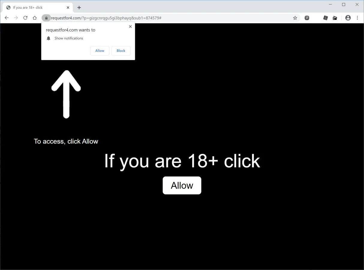 How to remove Requestfor4.com pop-up ads (Virus Removal Guide) 1 Image: Chrome browser is redirected to Requestfor4.com