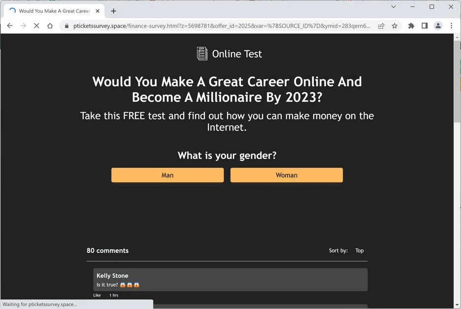Screenshot of Pticketssurvey.space Ads