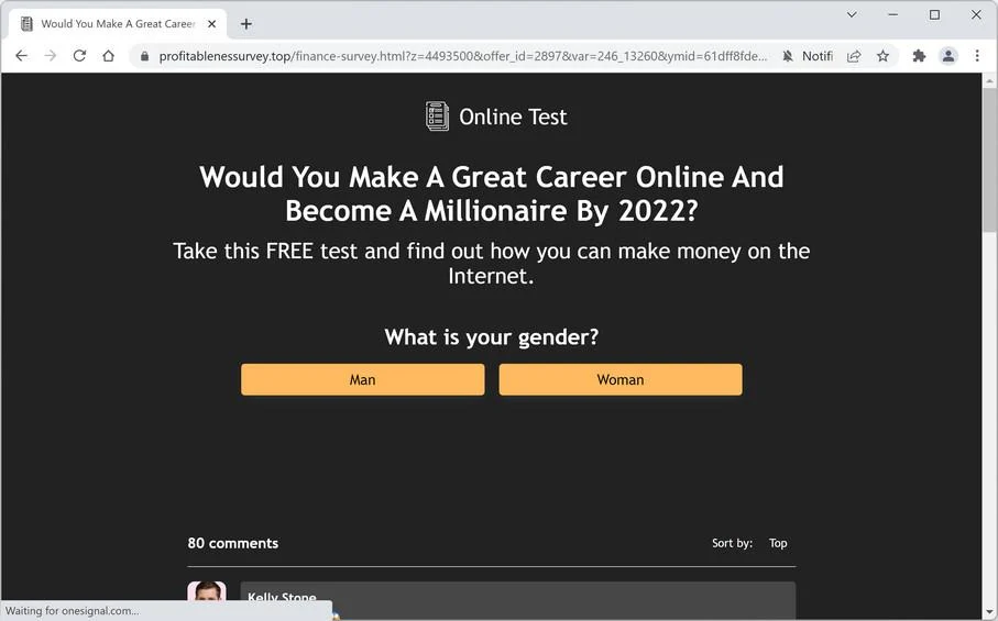 Image: Chrome browser is redirected to Profitablenessurvey.top