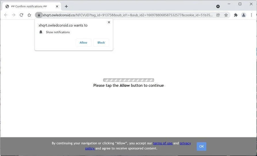 Image: Chrome browser is redirected to Owledconsid.co