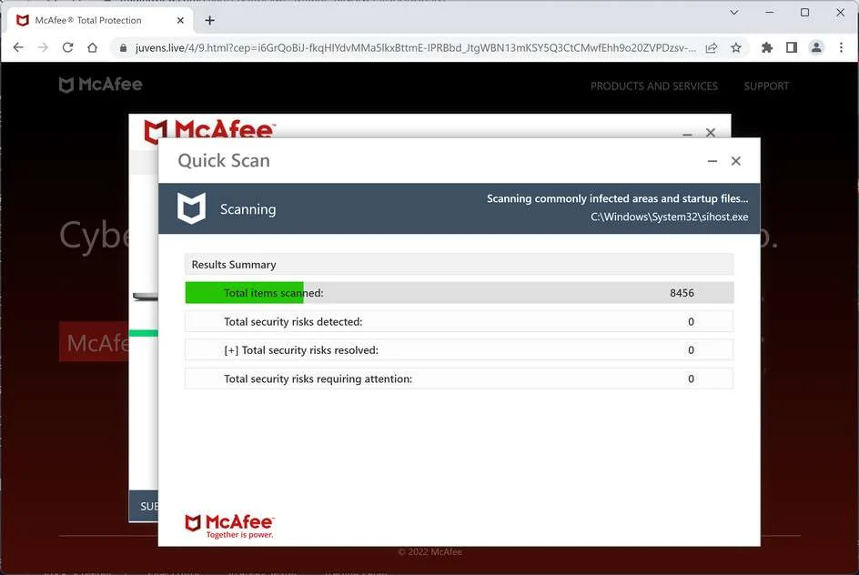 Image: Chrome browser is redirected to Juvens.live