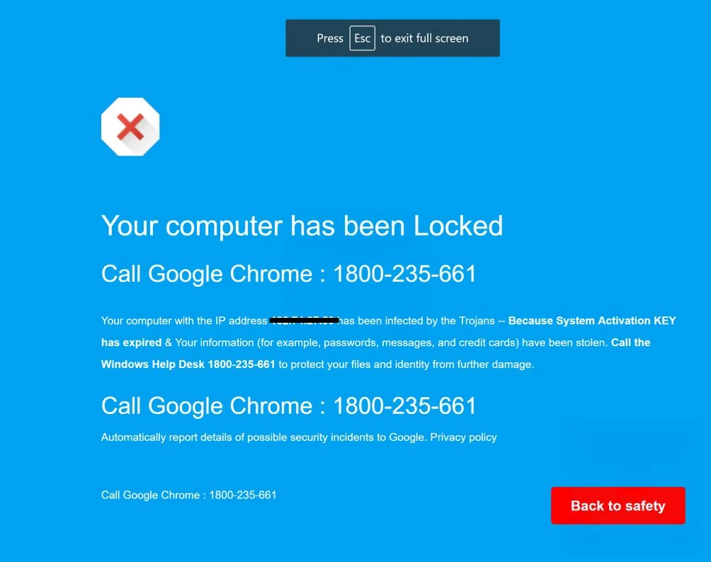 Google Chrome Technical Support Centre Scam Virus
