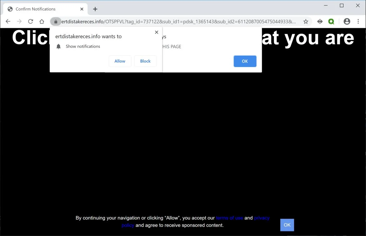 How to remove Ertdistakereces.info pop-up ads (Virus Removal Guide) 1 Image: Chrome browser is redirected to Ertdistakereces.info