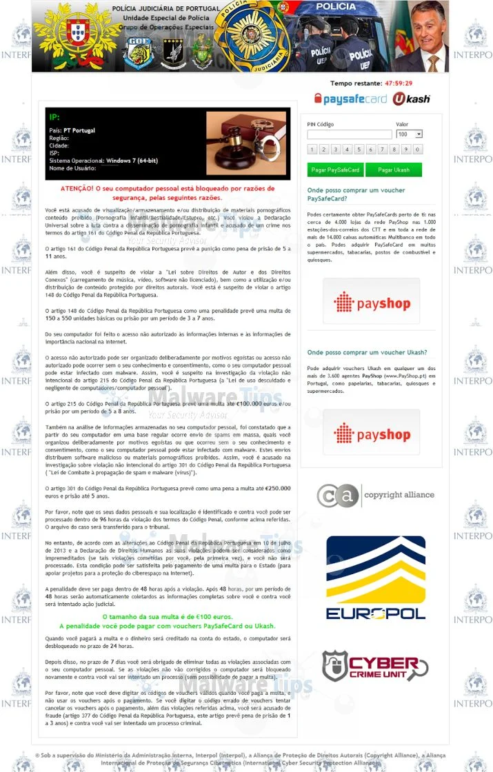[Image: Polícia Judiciária de Portugal virus]