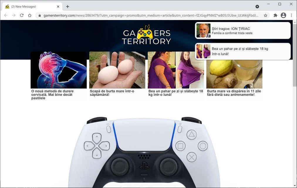 Image: Chrome browser is redirected to Gamersterritory.com