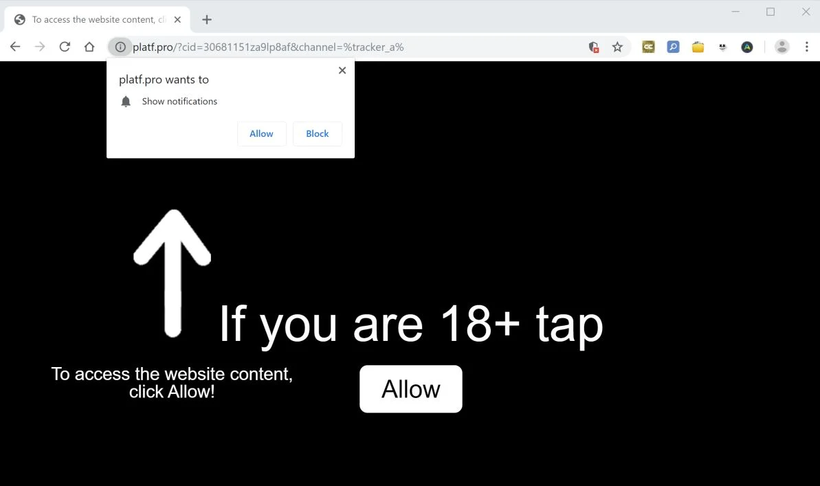 Image: Chrome browser is redirected to Platf.pro