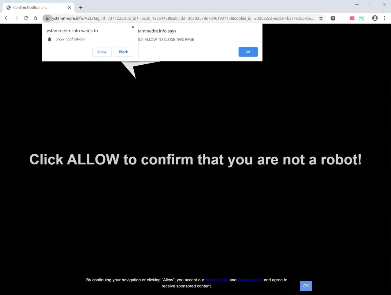 How to remove Ystammedre.info pop-up ads (Virus Removal Guide) 1 Image: Chrome browser is redirected to Ystammedre.info